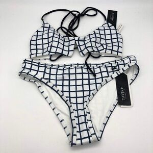 New Tavik White & Blue Grid Bikini - Size XS